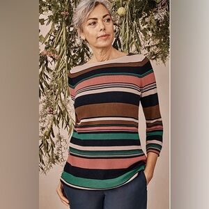 J. Jill Striped Multicolor Boatneck Top Size Large